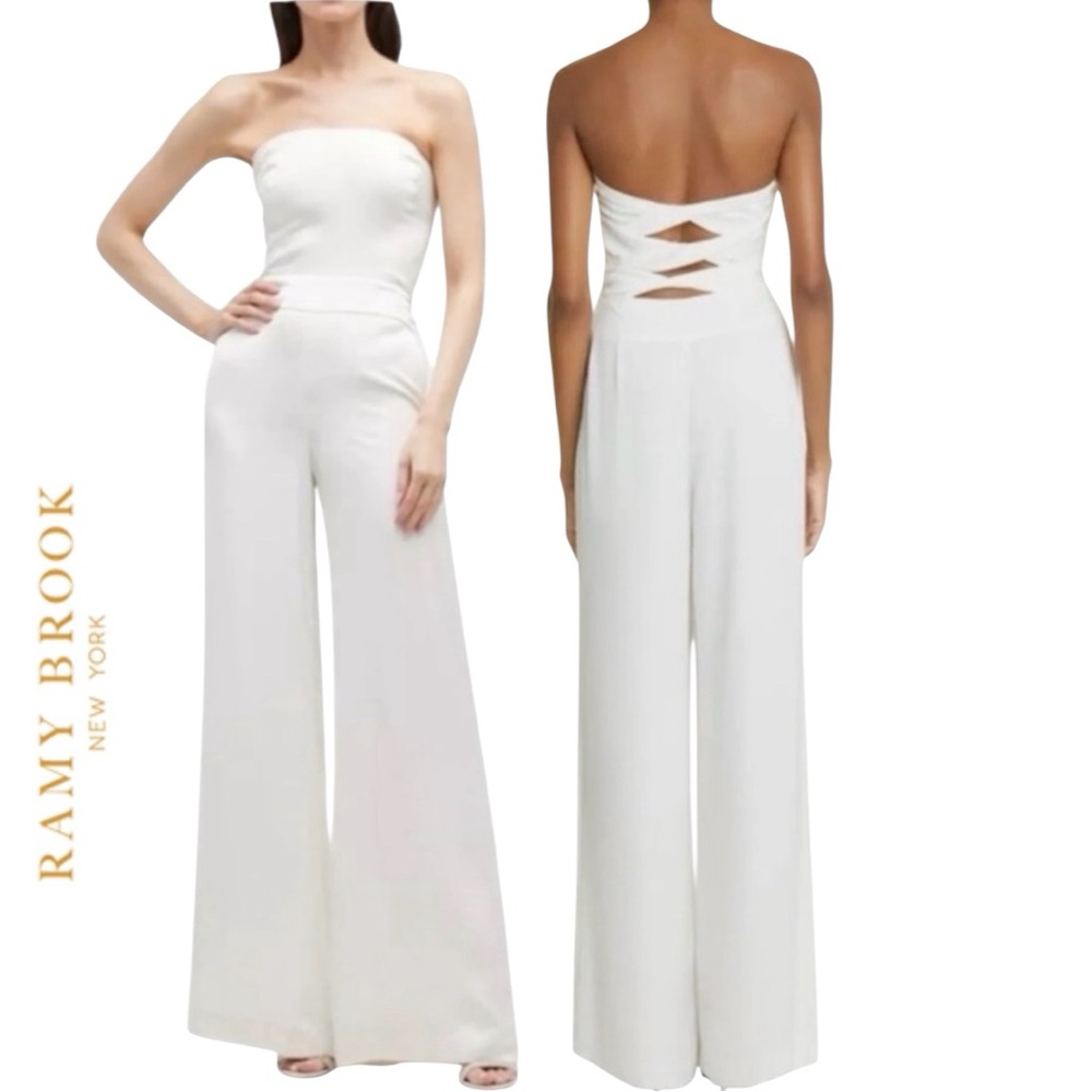 NWT Ramy Brook Jamie Ivory White Strapless Open Back Jumpsuit